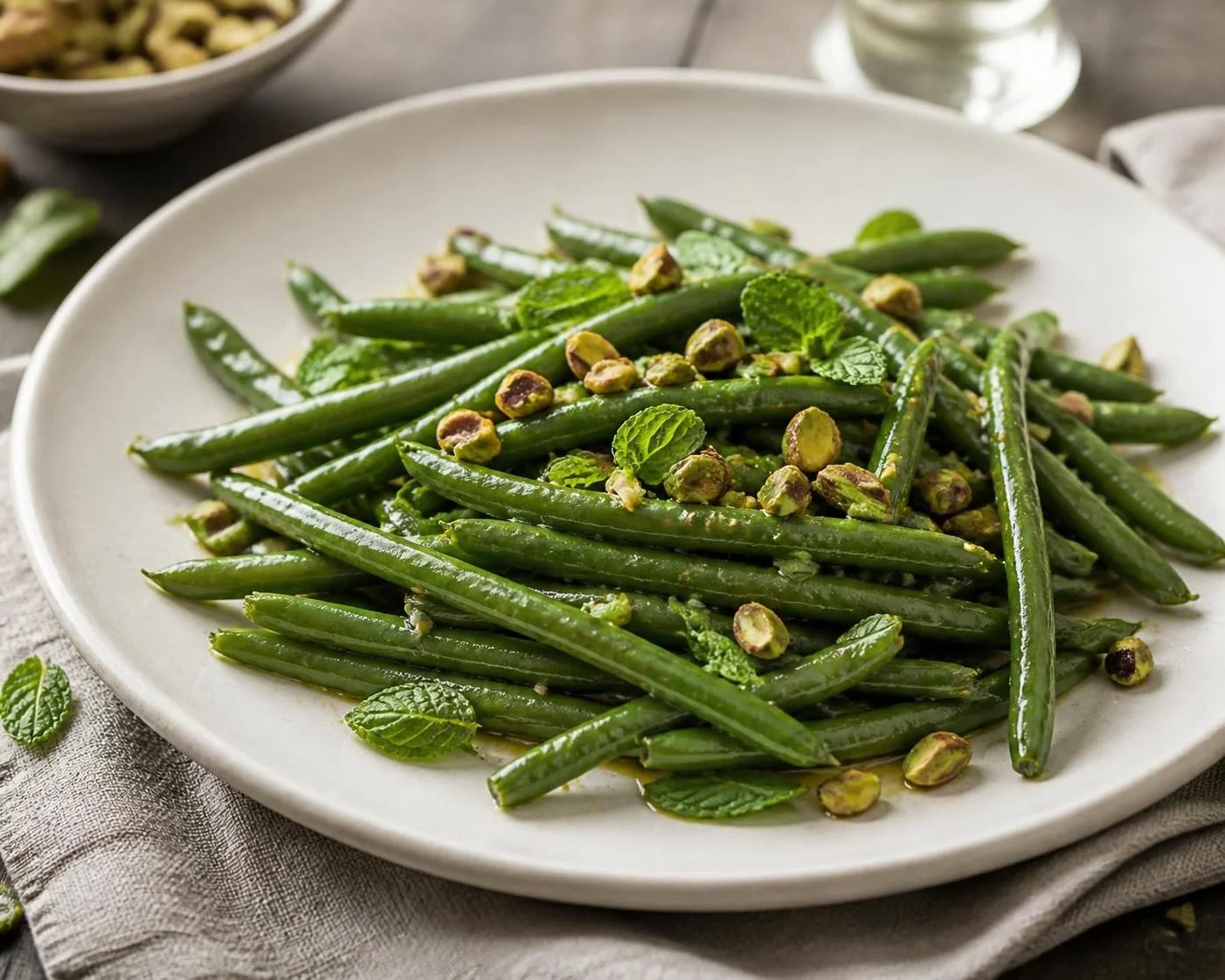 Haricots verts sautés à la menthe, aux pistaches : facile