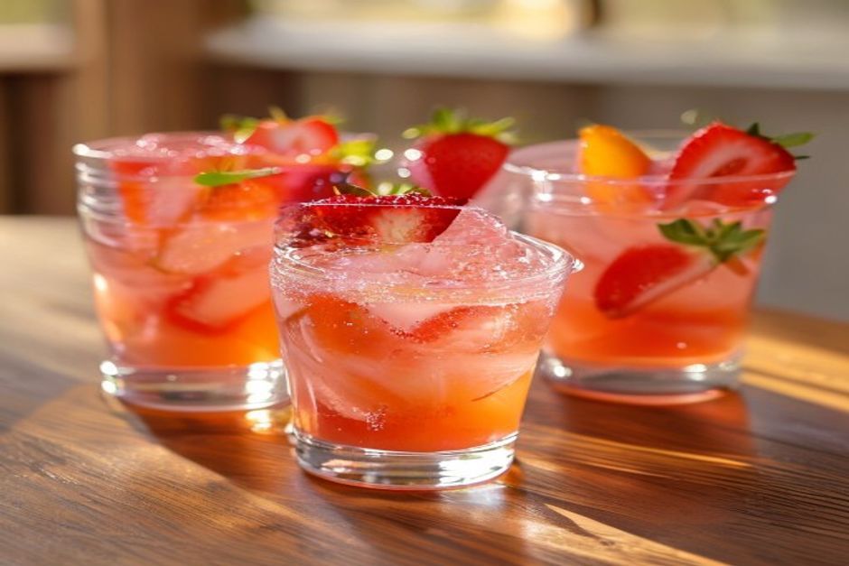 Compote de rhubarbe aux bananes et fraises, verrine express