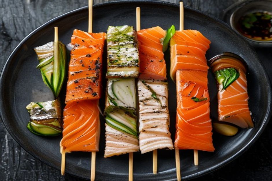 Brochettes de Sole, Saumon et Anguille Marinées : l'élégance marine en bouchées