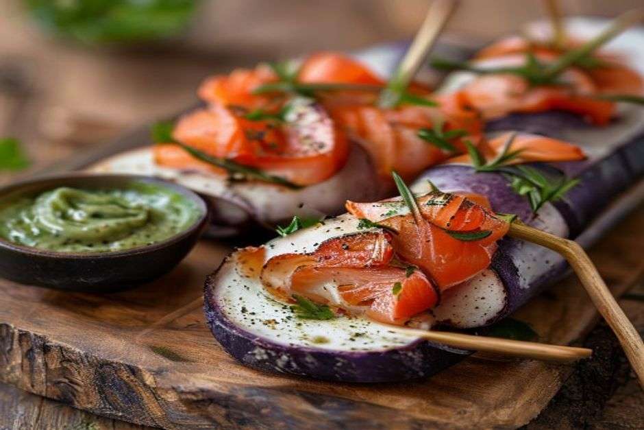 Roulés express d’aubergine au Boursin et tomates confites : l’apéritif chic et facile
