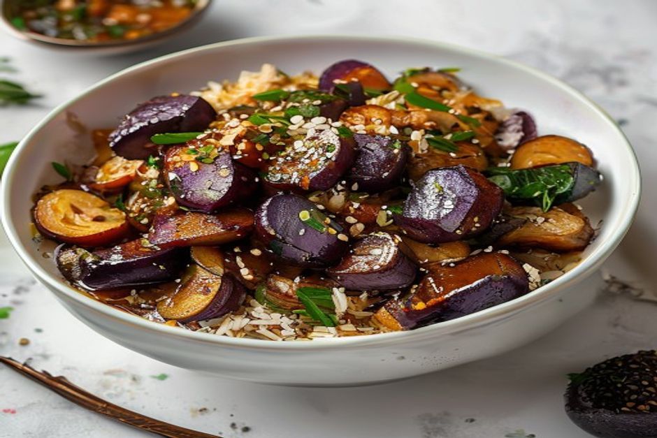 Aubergines sauce hoisin à la viande épicée