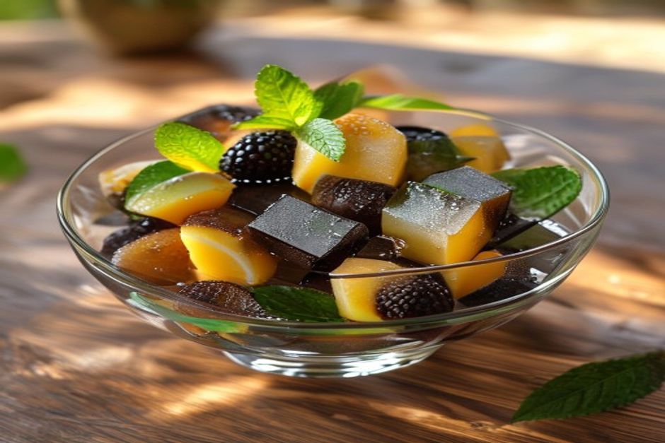 Salade de Lychees et Mandarines à la Grass Jelly 