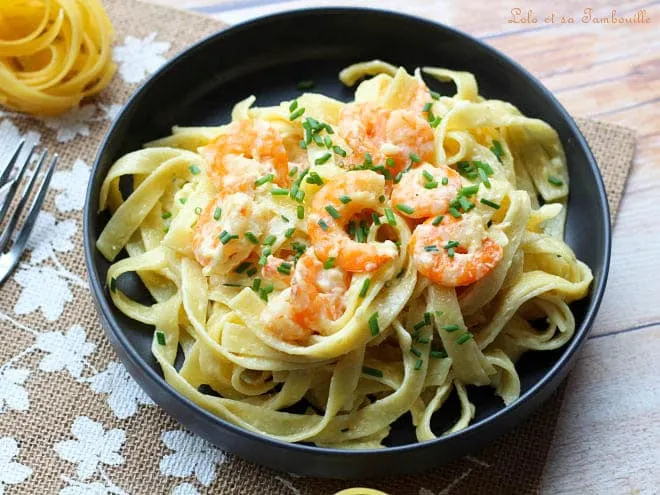 Pâtes frites crevettes