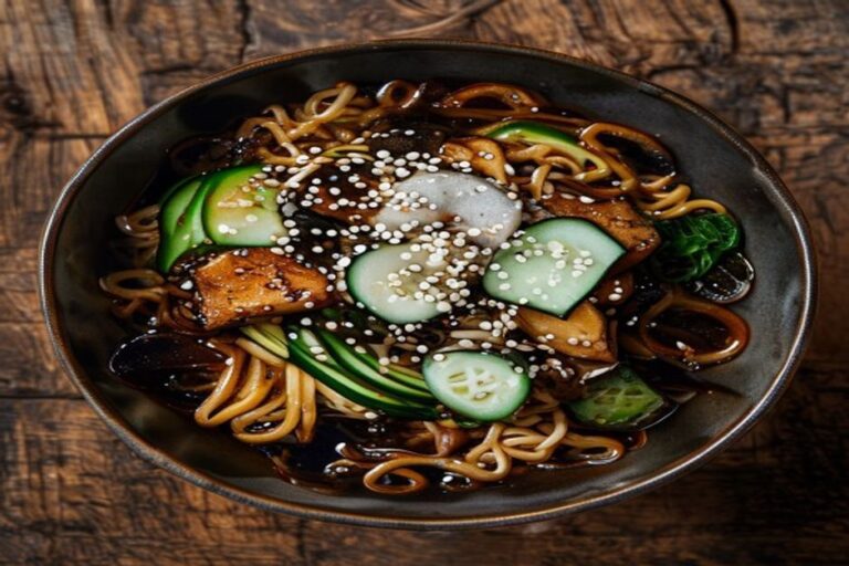 Jjajangmyun : nouilles sautées à la pâte de haricots noirs