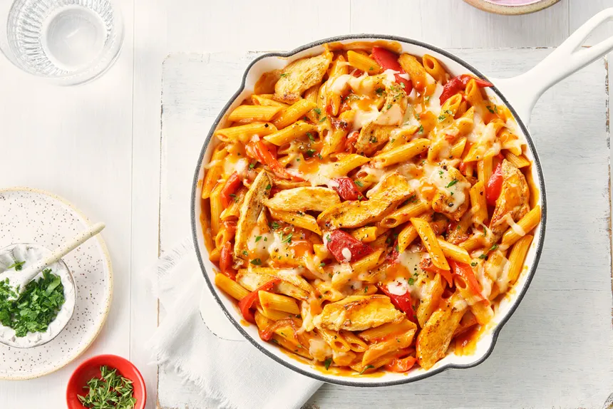 Tagliatelles aux poivrons rouges et poisson blanc