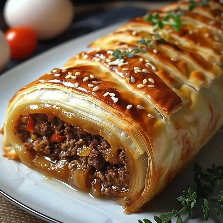Feuilleté roulé à la viande et chutney de poivron de Florini