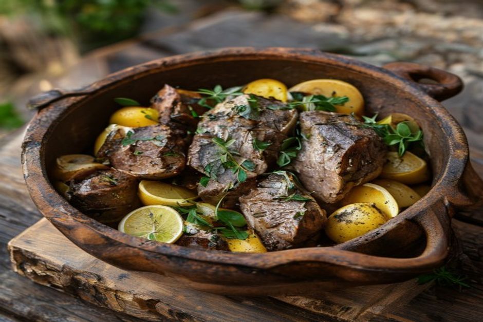 chevreau en cocotte pommes de terre grec