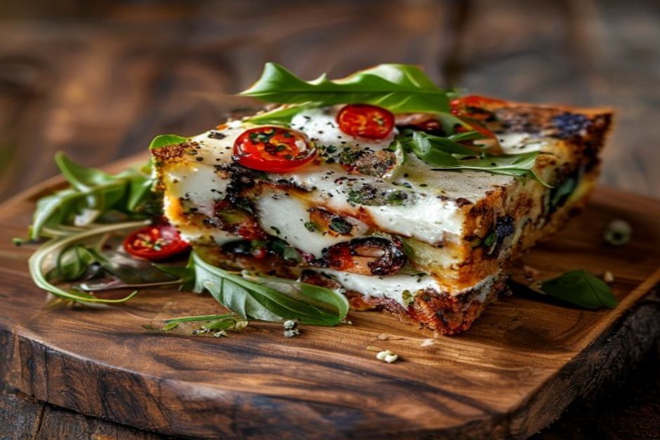 Cake caprese au gorgonzola et tomates confites