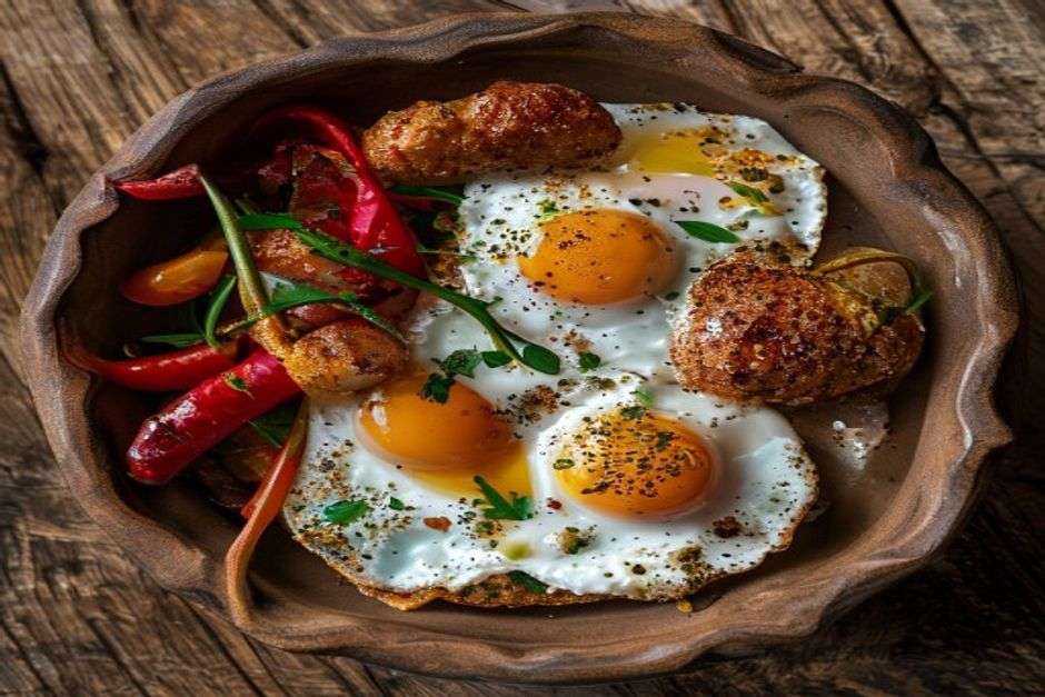 oeufs poches piperade txistorra