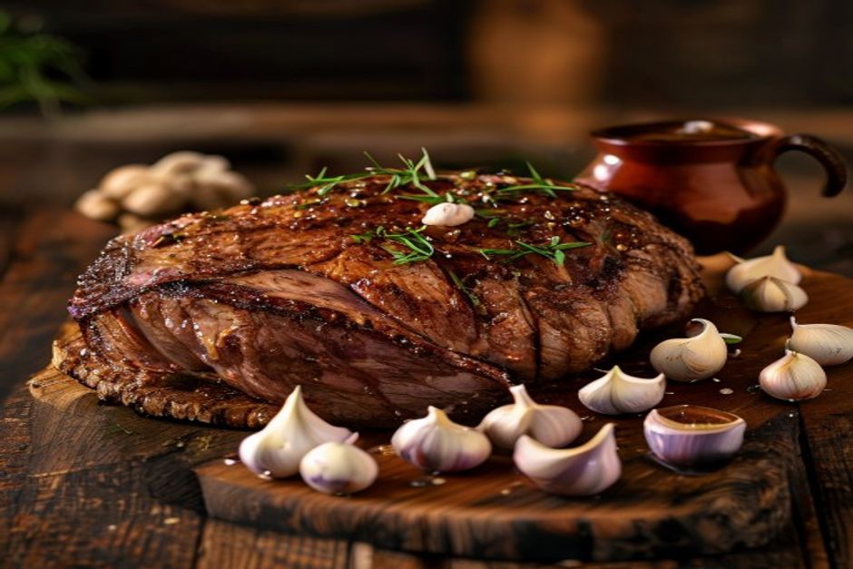 Côte de boeuf saignante au four