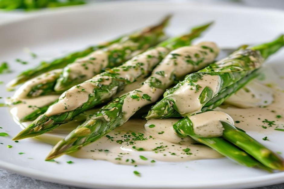 asperges vertes pochées sauce mousseline