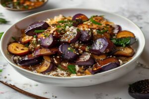Photo de aubergines sauce hoisin à la viande épicée