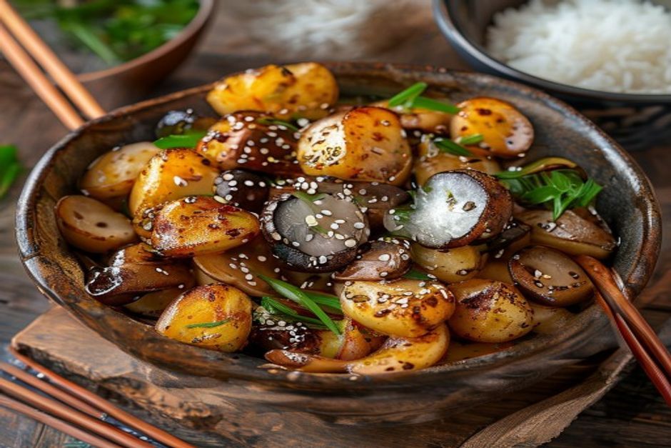 banchan pommes de terre confites champignons sautés