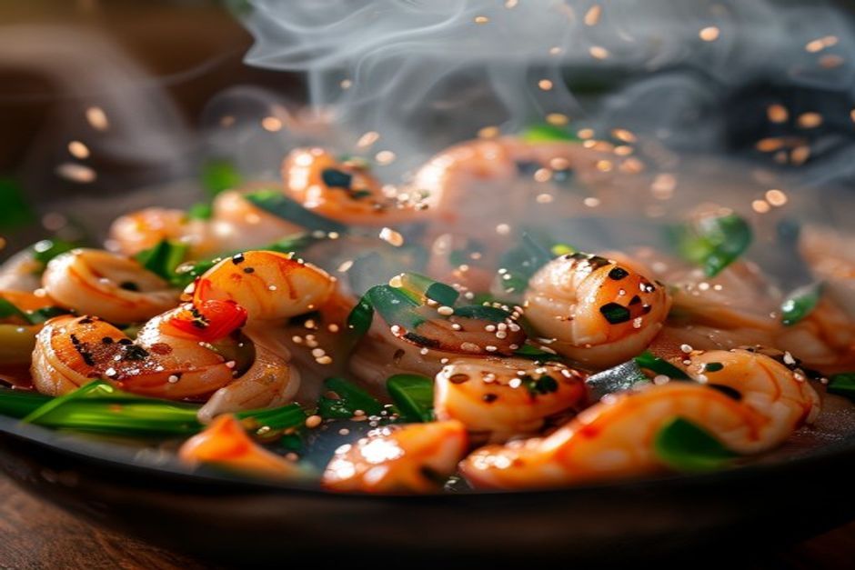 crevettes aux pois mange-tout