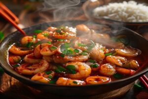 crevettes et châtaignes d'eau sauce chili