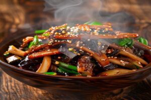 lamelles de porc pimentées aux champignons noirs