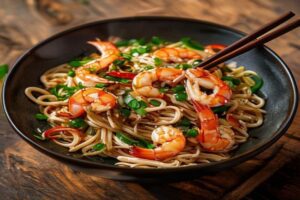 Photo de nouilles sautées aux crevettes