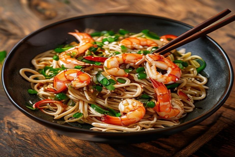 Photo de nouilles sautées aux crevettes
