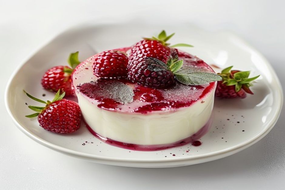 Photo de Panna cotta à l'agar-agar et coulis de fraise