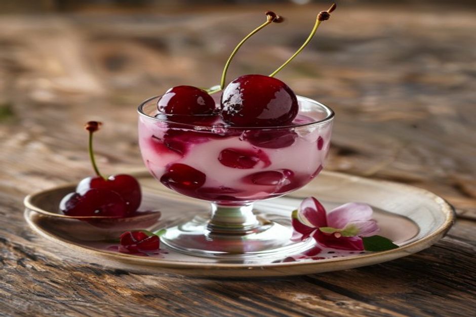 Photo de Panna cotta aux cerises et à la liqueur de rose