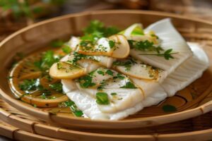 Photo de poisson gingembre et coriandre à la vapeur