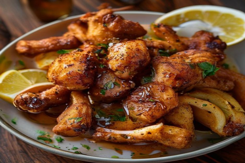 Photo de Poulet frit à l'ail avec soja et bière