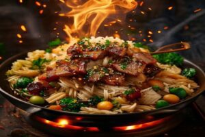 Photo de riz frit aux pousses de soja