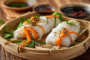 rouleaux de poisson farcis cuits à la vapeur