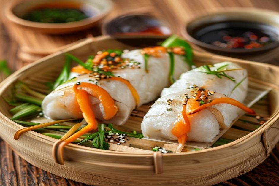 rouleaux de poisson farcis cuits à la vapeur