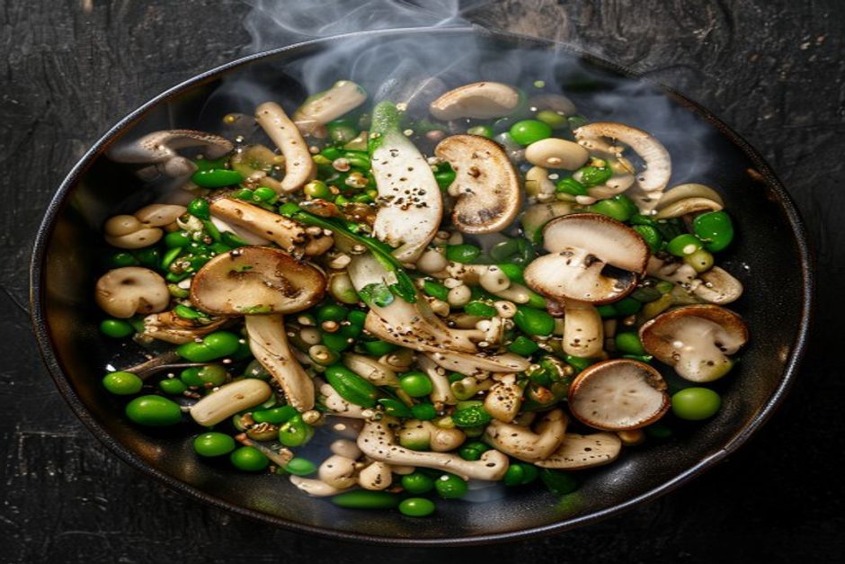 Photo de Sauté de pois mange-tout et pousses de bambou