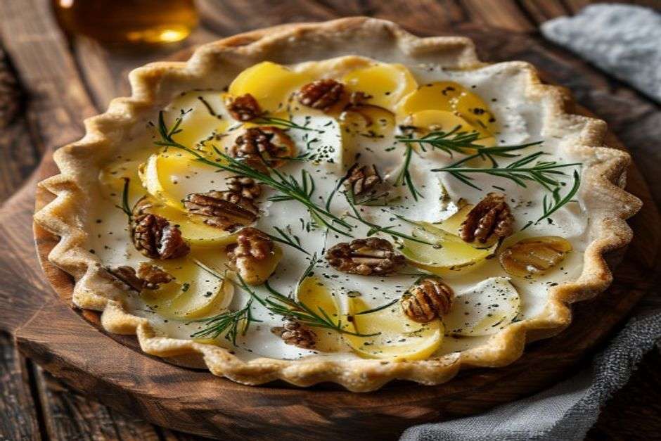 tarte chèvre pomme de terre miel noix