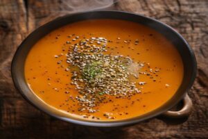 Velouté de potimarron au riz gluant