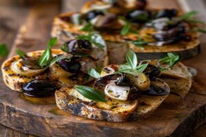 Bruschetta à l'ail, à l'huile d'olive et aux olives