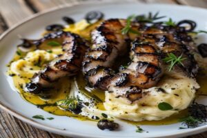 Calamars grillés purée à l'encre de seiche