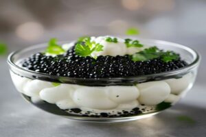 Caviar en gelée, crème de chou-fleur
