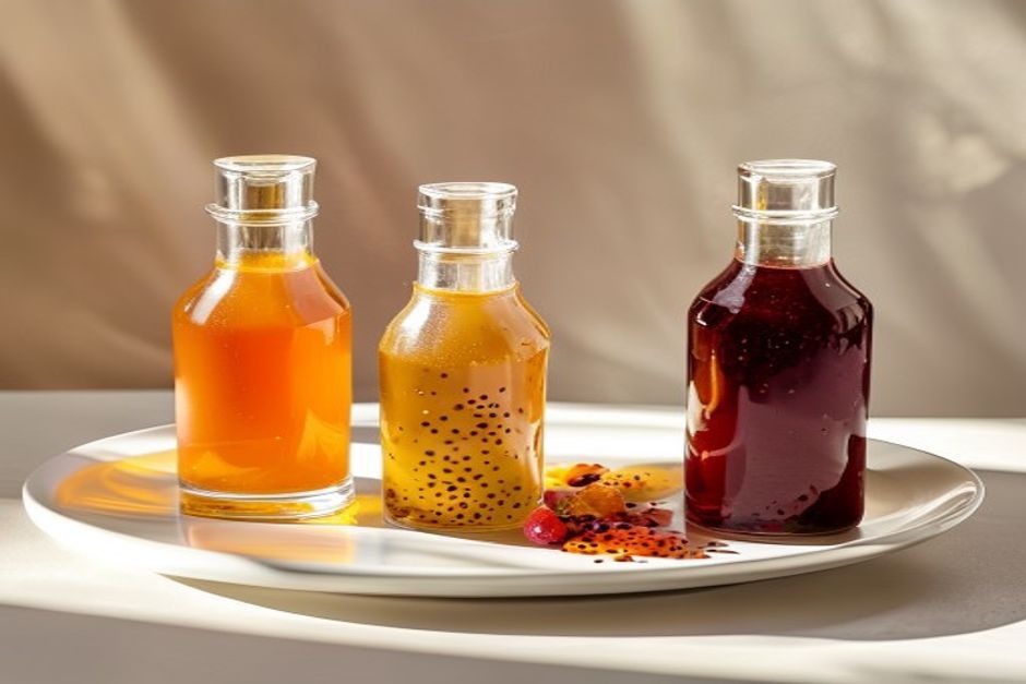 Coulis d'abricots, fruits de la passion et groseilles