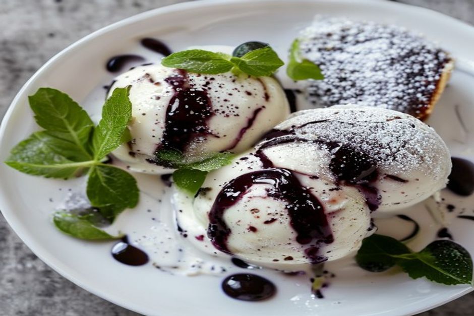 Coulis de mûre et crème glacée au yaourt