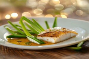 Turbot aux poireaux sauce au safran